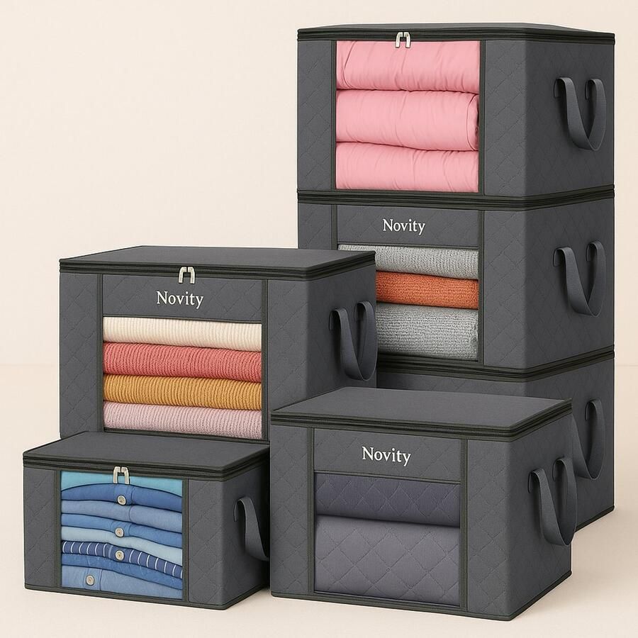 Novity 6x Opbergboxen voor Kleding – 84L Opvouwbare Kledingorganizers – Opbergzakken voor Kast & Slaapkamer
