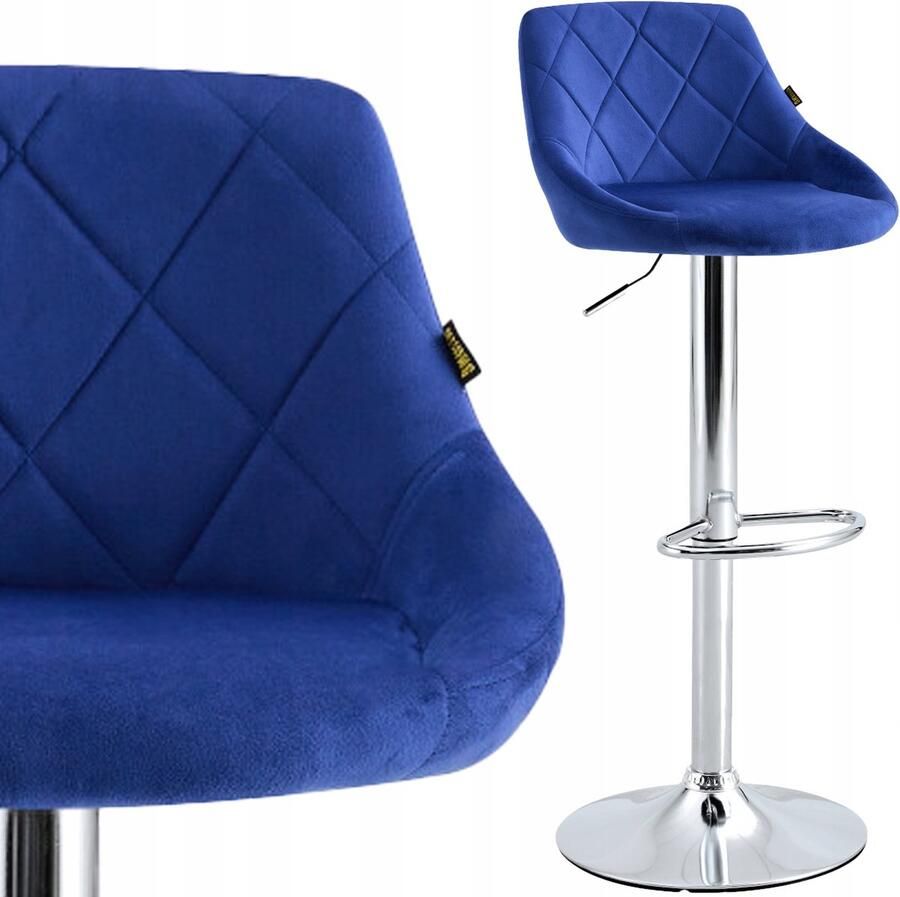 Novity Barkruk Draaibaar & Verstelbaar – Fluweel Bekleed – Comfortabele Gestoffeerde Zitting – Blauw – Moderne Barstoel