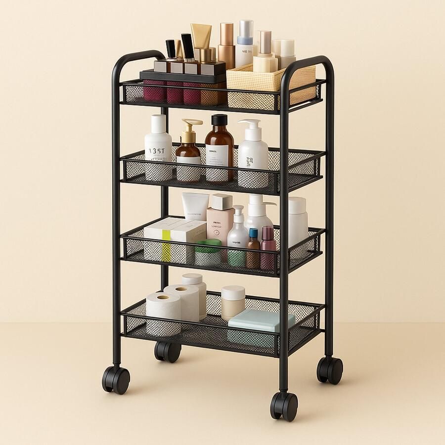 Novity Boekenkast op Wieltjes – 4-Lagen Opbergkast – Smalle Rolkast voor Boeken Speelgoed of Kantoor – Mobiele Kast – Model SZ08