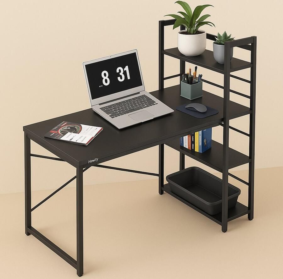 Novity Modern Computerbureau Boekenkast LOFT Stijl Mark Adler Leader 4.0 Zwart