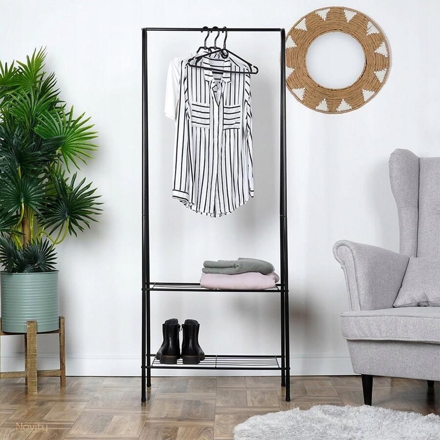 Novity Vrijstaande Metalen Kledinghanger – Kapstok met Legplank – Kledingrek voor Kleding en Accessoires