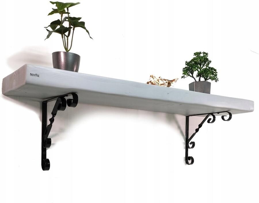 Novity Wandplank Hangend Rustiek Hout Dikke Plank Beugels 14.5x50cm