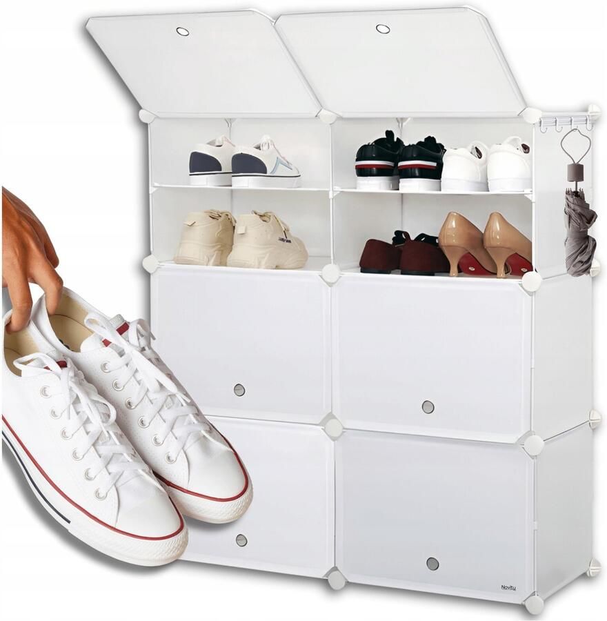 Novity Witte Schoenenkast Modulair & Smal Hoge Plank voor Schoenen & Handdoeken Badkameropslag