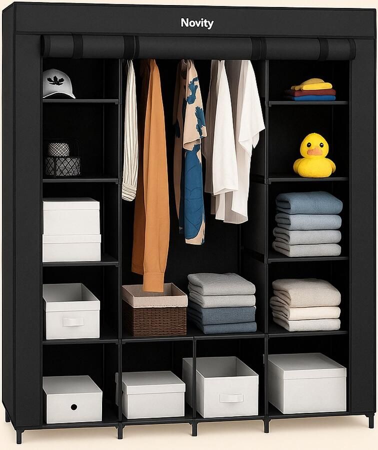 Novity XXL Kledingkast van Textiel – Opvouwbare Garderobekast met Hanggedeelte – Lichtgewicht & Ruim – Voor Slaapkamer of Logeerkamer