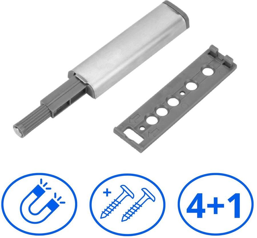 NOVOB Magnetische druksnappers (4 + 1 stuks) Incl. schroeven Magneetsnapper Deurbuffer Magneetsluiting Deurmagneet Deursluiter Push to open Deursnapper Voor keukenkast en keukenlades