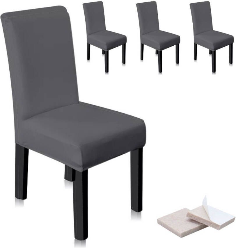 NOVOB Stoelhoes grijs (4 stuks) + Poot viltjes Stoelhoezen eetkamerstoelen Stoelhoesset Stoelonderdelen Stretch Stoelpoot beschermers Stoelpootdoppen Universeel - Foto 3