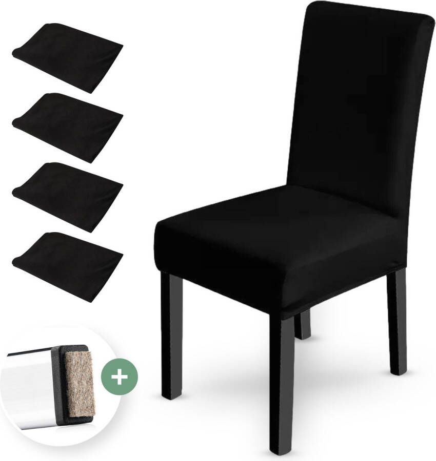NOVOB Stoelhoes zwart (4 stuks) + Poot viltjes Stoelhoezen eetkamerstoelen Stoelhoesset Stoelonderdelen Stretch Stoelpoot beschermers Stoelpootdoppen Universeel - Foto 2