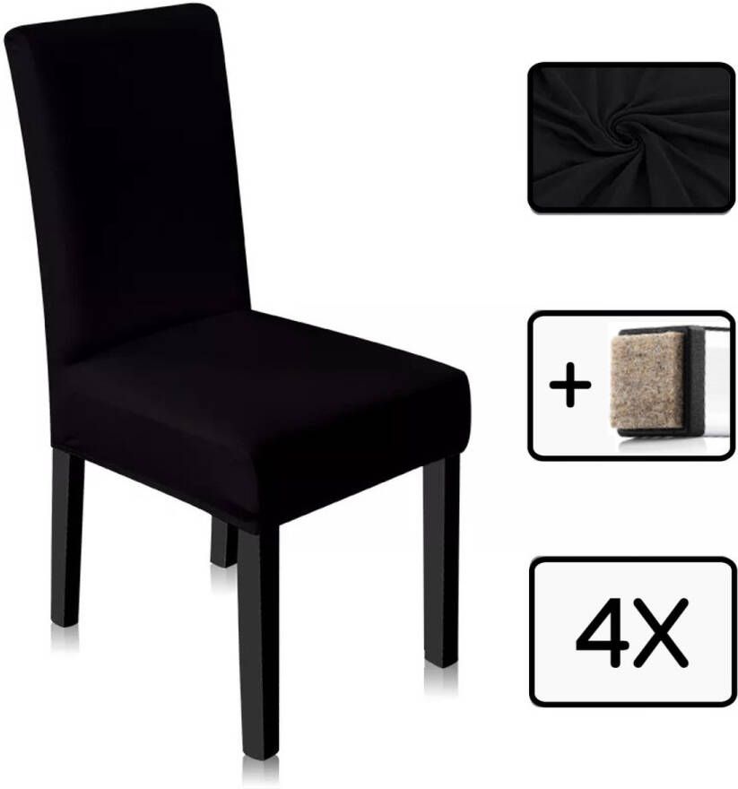 NOVOB Stoelhoes zwart (4 stuks) + Poot viltjes Stoelhoezen eetkamerstoelen Stoelhoesset Stoelonderdelen Stretch Stoelpoot beschermers Stoelpootdoppen Universeel - Foto 4