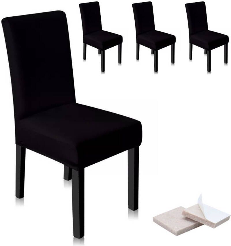 NOVOB Stoelhoes zwart (4 stuks) + Poot viltjes Stoelhoezen eetkamerstoelen Stoelhoesset Stoelonderdelen Stretch Stoelpoot beschermers Stoelpootdoppen Universeel - Foto 3