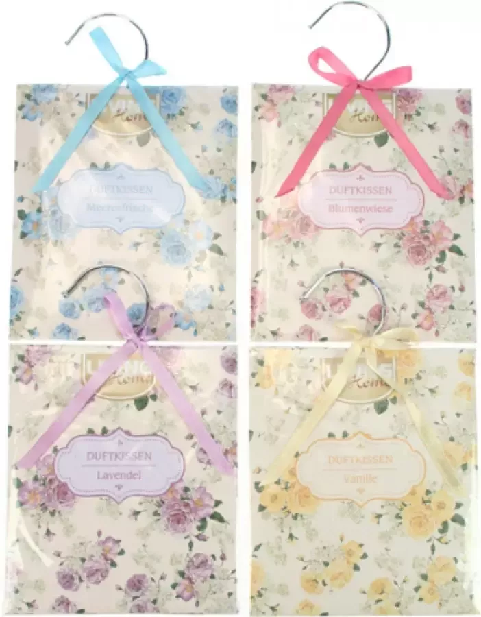 NOWA Geurzakjes Deluxe Kledingkast Toilet Auto 4 Geuren Lavendel Rozen Vanille Ocean Inclusief ophang haakjes VoordeelSet 4 stuks