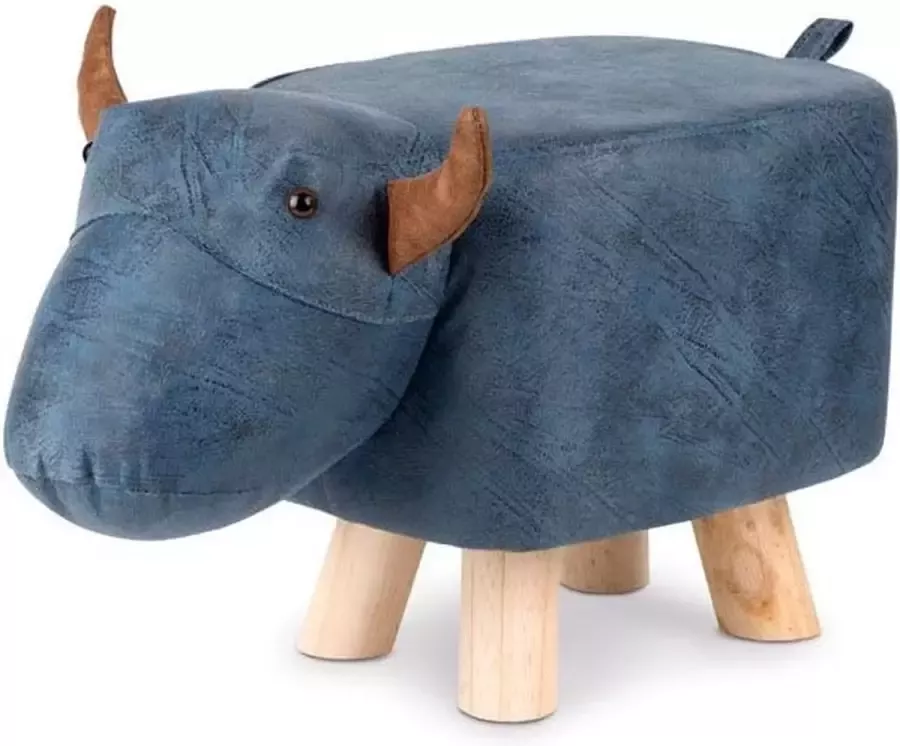 Noxxiez krukje Buffel kunstleer hout krukje babykamer speelkamer blauw buffel babyshower kraamcadeau handig