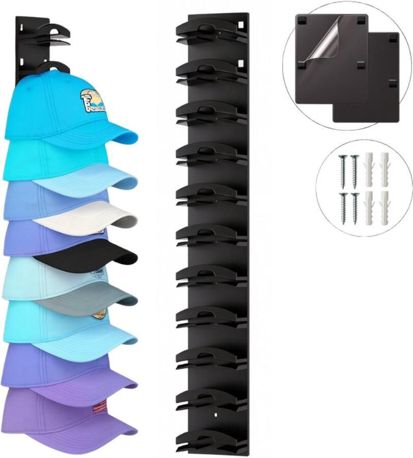 Nuvio Pettenhouder Voor 10 Petten Cap Rack Petten Rek Petten Houder Petten Kapstok Cap Holder Petten Opbergen Petten Opbergsysteem Pettenhanger Petten Houder Muur Petten Organizer Pet Houder Voor Het Opbergen Van Petten