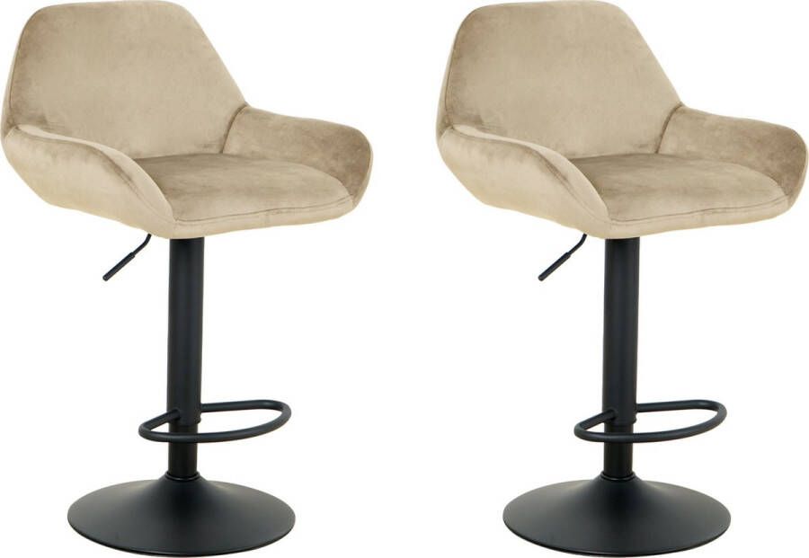 Nuvolix barkrukken set van 2 Jakarta barstoel barkrukken met rugleuning in hoogte verstelbaar beige velvet