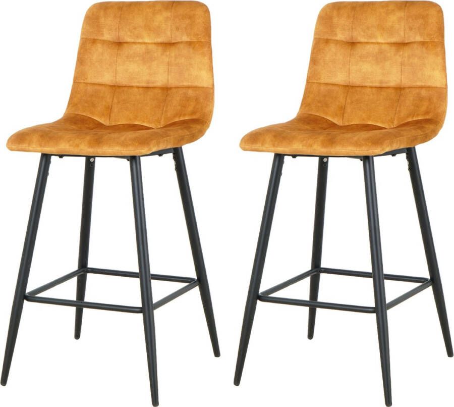 Merkloos barkrukken set van 2 Boston barkrukken met rugleuning barstoel cognac velvet 75CM