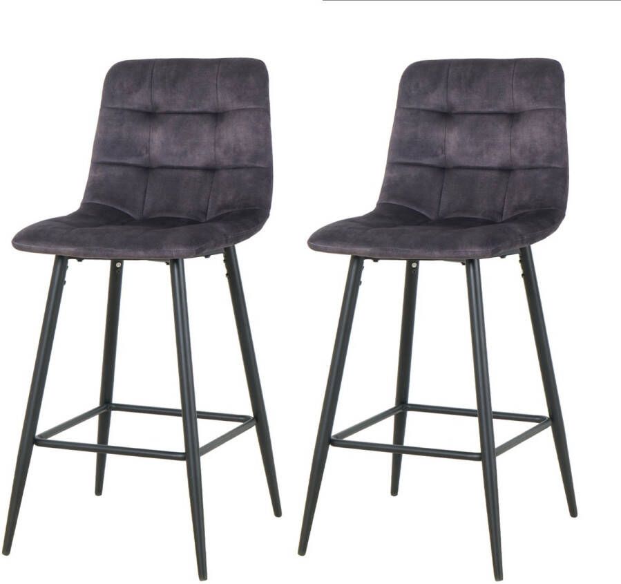 Merkloos barkrukken set van 2 Oslo barkrukken met rugleuning barstoel grijs velvet 65CM