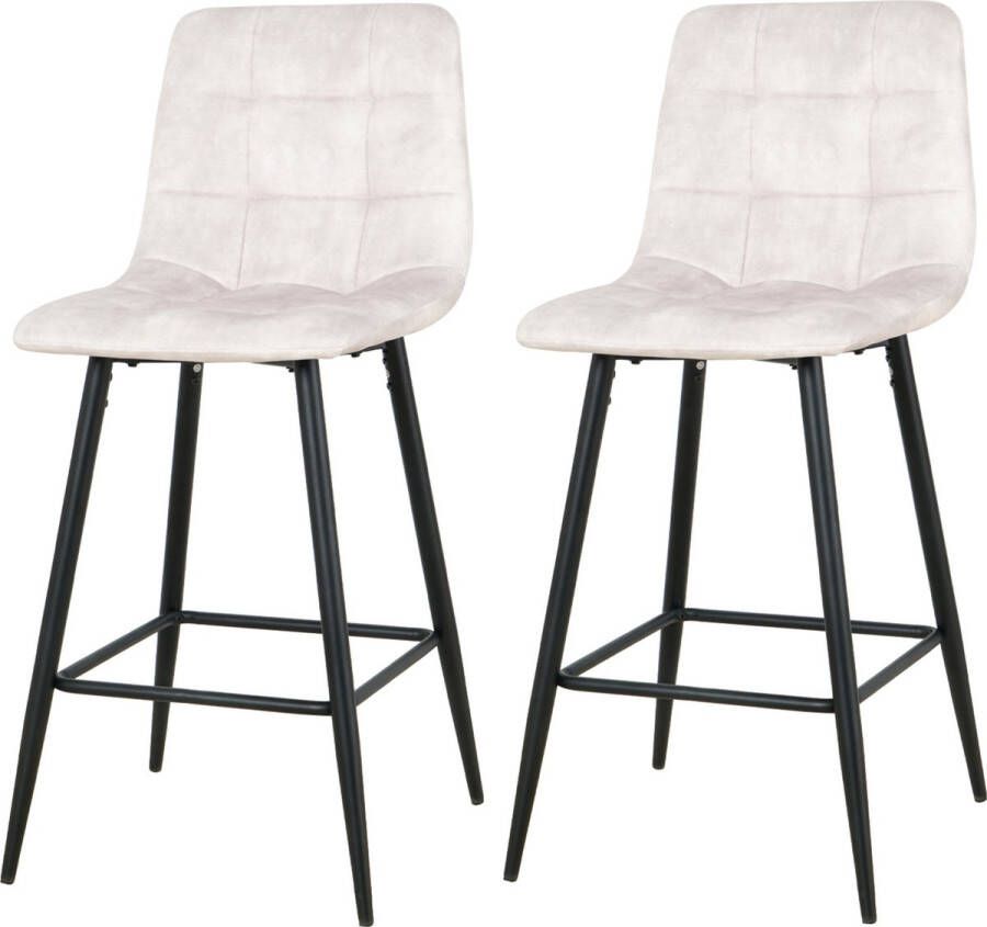 Merkloos barkrukken set van 2 Boston barkrukken met rugleuning barstoel wit velvet 75CM