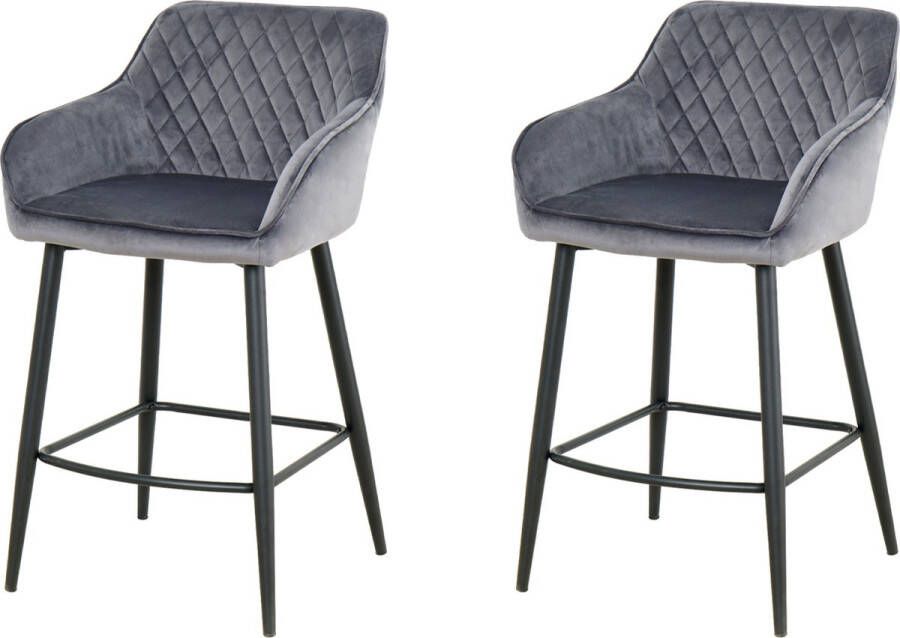 Nuvolix barkrukken set van 2 Vancouver barstoel barkrukken met rugleuning met armleuning grijs velvet 65CM