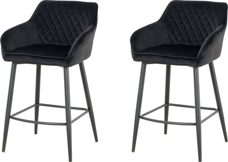Merkloos barkrukken set van 2 Vancouver barstoel barkrukken met rugleuning met armleuning zwart velvet 65CM