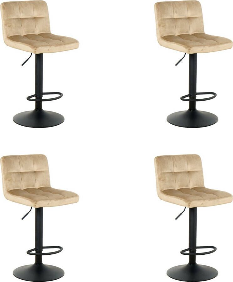 Nuvolix barkrukken set van 4 Amsterdam barstoel barkrukken met rugleuning in hoogte verstelbaar beige velvet