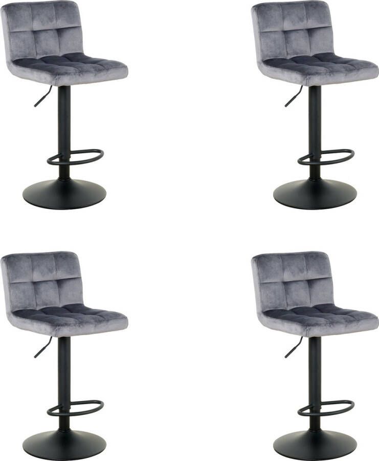 Nuvolix barkrukken set van 4 Amsterdam barstoel barkrukken met rugleuning in hoogte verstelbaar grijs velvet