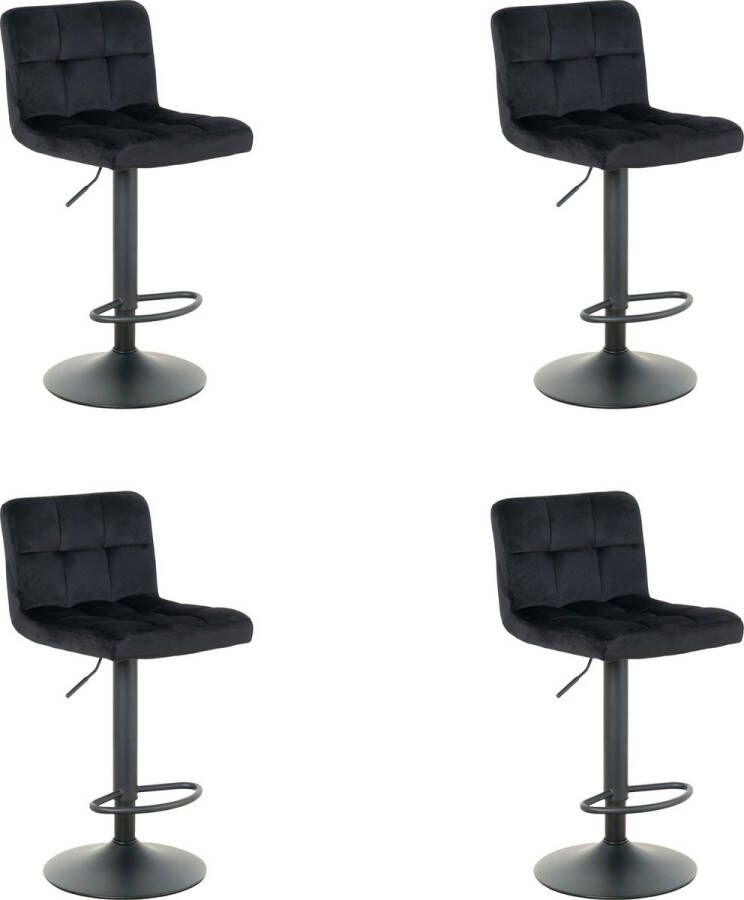 Nuvolix barkrukken set van 4 Amsterdam barstoel barkrukken met rugleuning in hoogte verstelbaar zwart velvet