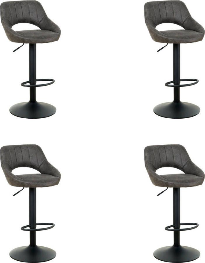 Merkloos barkrukken set van 4 Caïro barstoel barkrukken met rugleuning in hoogte verstelbaar grijs kunstleer