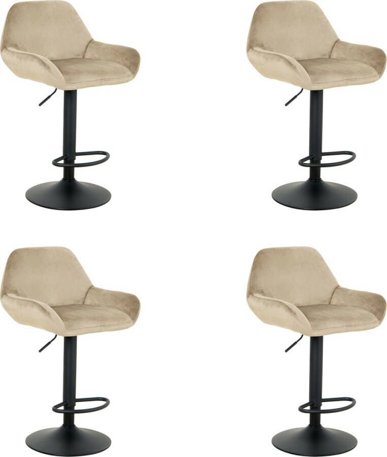 Nuvolix barkrukken set van 4 Jakarta barstoel barkrukken met rugleuning in hoogte verstelbaar beige velvet