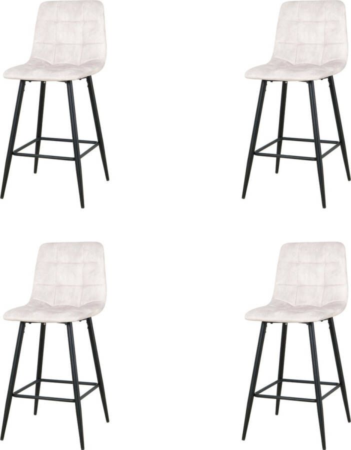 Merkloos barkrukken set van 4 Boston barkrukken met rugleuning barstoel wit velvet 75CM
