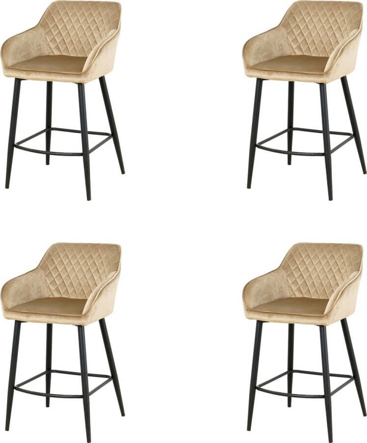 Nuvolix barkrukken set van 4 Vancouver barstoel barkrukken met rugleuning met armleuning beige velvet 65CM