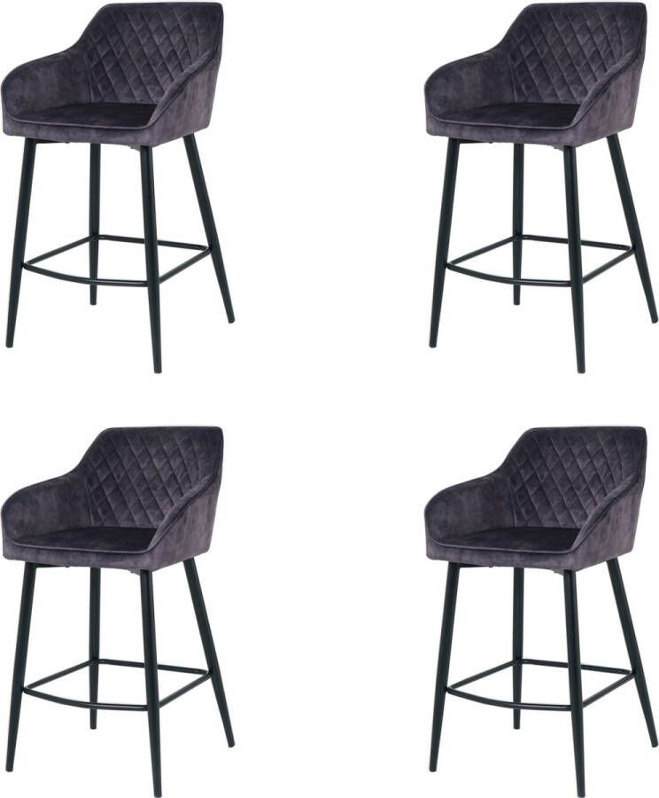 Nuvolix barkrukken set van 4 Vancouver barstoel barkrukken met rugleuning met armleuning grijs velvet 65CM