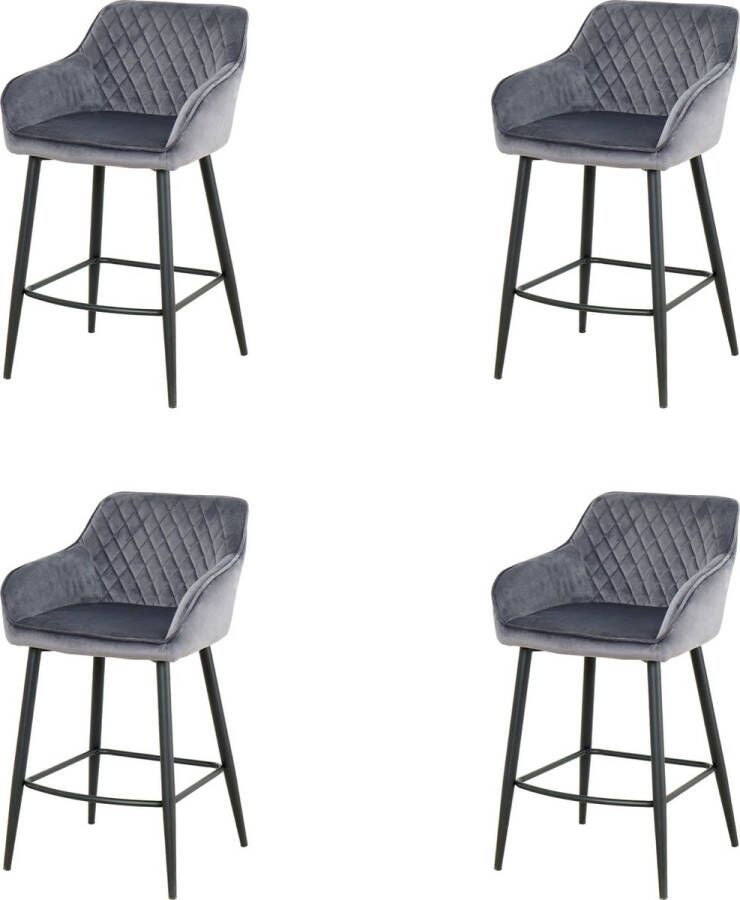 Nuvolix barkrukken set van 4 Vancouver barstoel barkrukken met rugleuning met armleuning grijs velvet 65CM