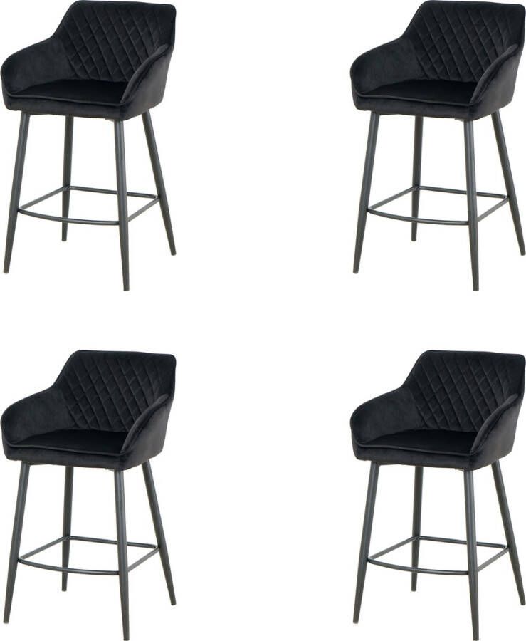 Merkloos barkrukken set van 4 Vancouver barstoel barkrukken met rugleuning met armleuning zwart velvet 65CM