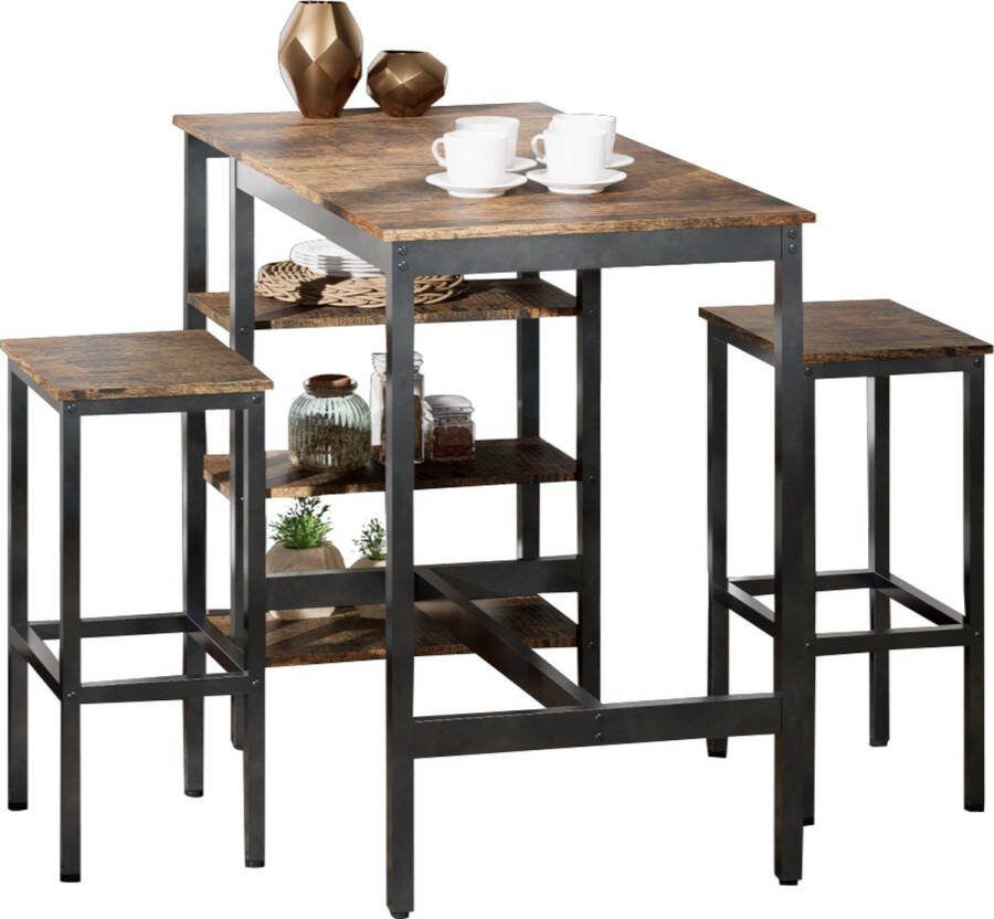 Nuvolix bartafel + 2 krukken bartafel met barstoelen Hout Bruin 109*60*100CM