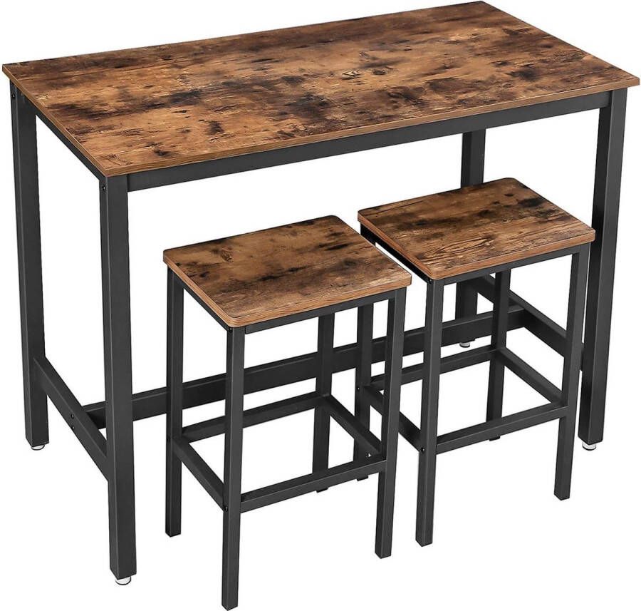 Nuvolix bartafel + 2 krukken bartafel set bartafel met barstoelen Hout Bruin 120*60*90CM - Foto 1