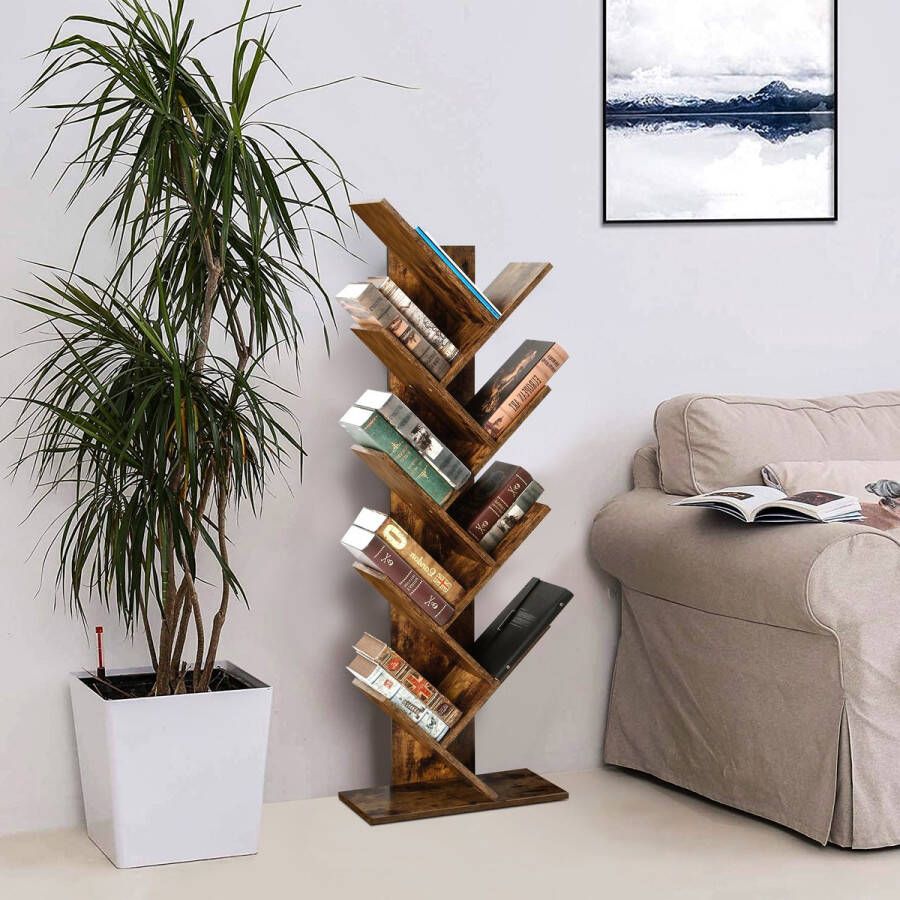 Merkloos boekenkast boekenplank boekenrek industrieel bruin hout 50*25*141CM