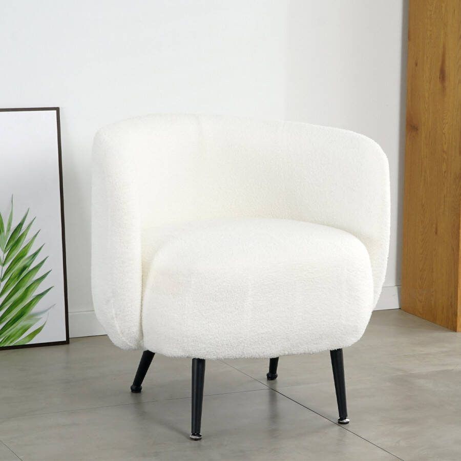 Merkloos Fauteuil Lima MET kussen Bouclé fauteuil teddy relaxstoel lounge stoel wit
