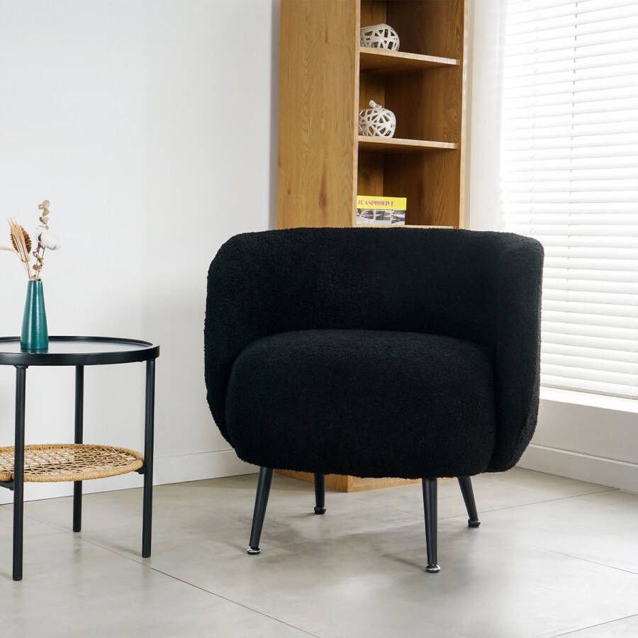 Merkloos Fauteuil Lima MET kussen Bouclé relaxstoel lounge stoel zwart - Foto 2