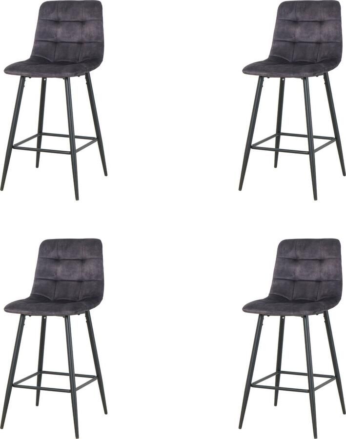 Nuvolix barkrukken set van 4 Boston barkrukken met rugleuning barstoel grijs velvet 75CM