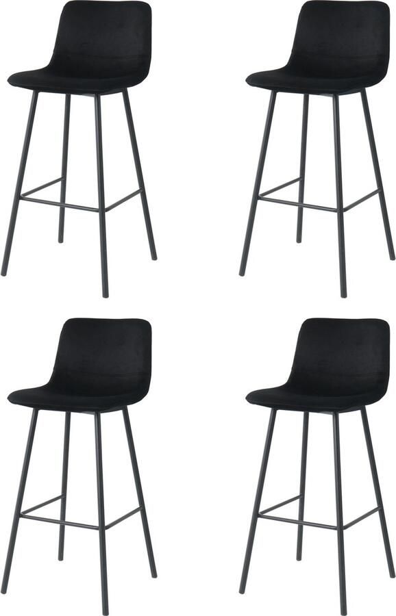 Nuvolix barkrukken set van 4 California barkrukken met rugleuning barstoel zwart velvet 75CM