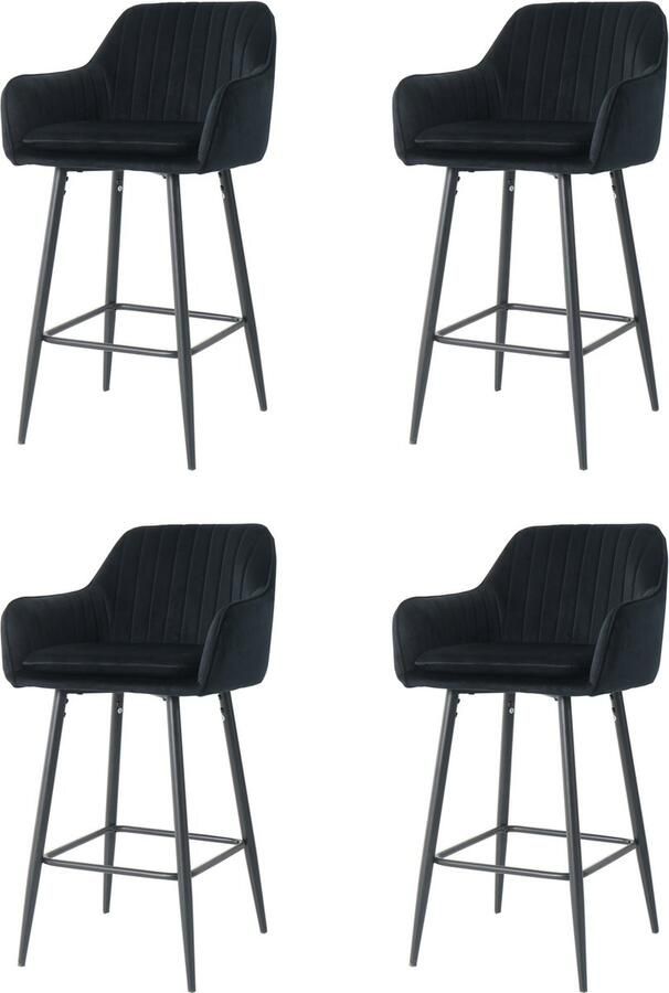 Nuvolix barkrukken set van 4 Sydney barstoel barkrukken met rugleuning met armleuning zwart velvet 65CM