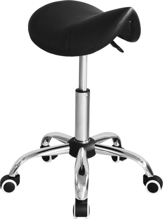 Nuvolix zadelkruk Max. 77CM Ergonomische zadelkruk op wielen Kapperskruk Kruk op wielen Tabouret Zwart