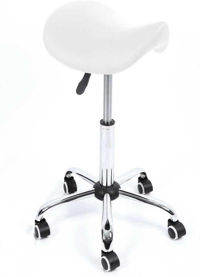 Nuvolix zadelkruk Max. 77CM Ergonomische zadelkruk op wielen Kapperskruk Kruk op wielen Tabouret Wit - Foto 2