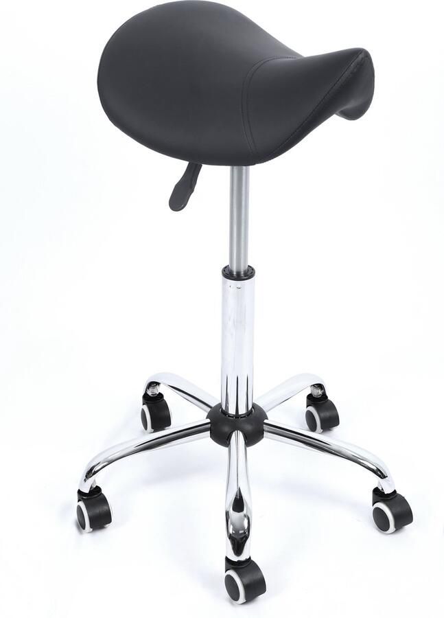 Nuvolix zadelkruk Max. 77CM Ergonomische zadelkruk op wielen Kapperskruk Kruk op wielen Tabouret Zwart - Foto 2