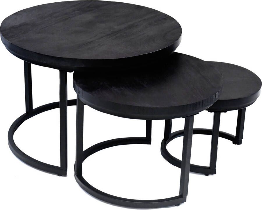 Nuvolix salontafels rond 61*42CM salontafel set van 3 mangohout zwart