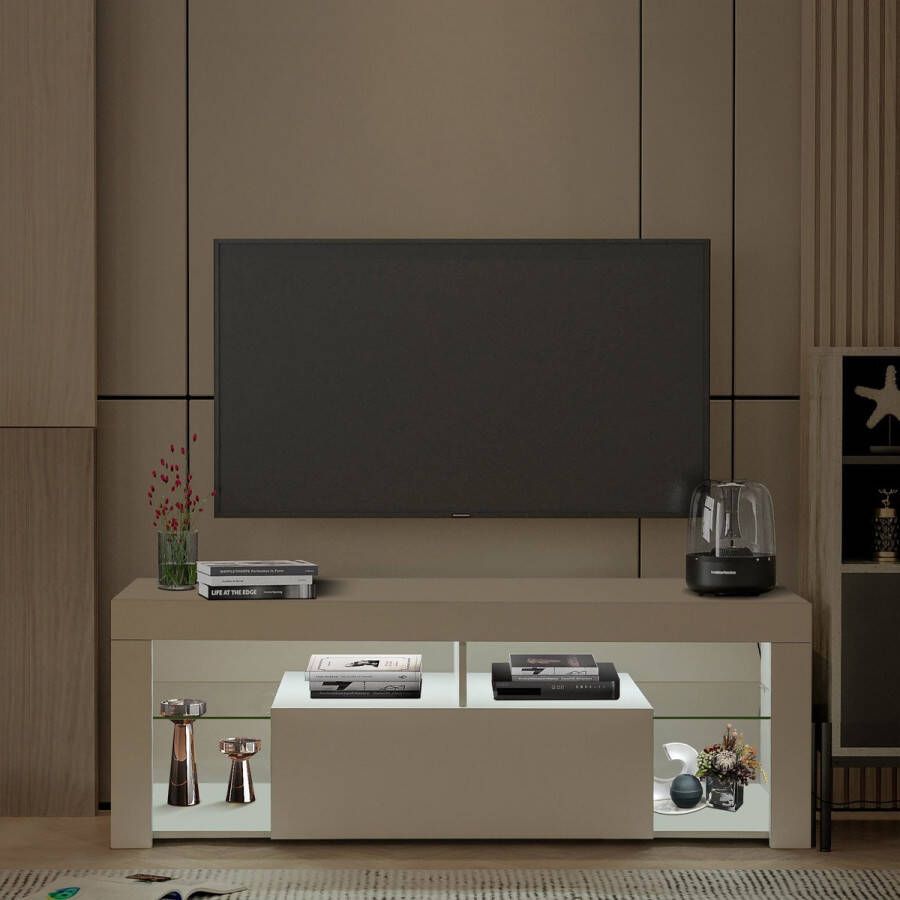 Nuvolix TV meubel TV kast TV tafel met led-verlichting wit hout 140*35*50CM