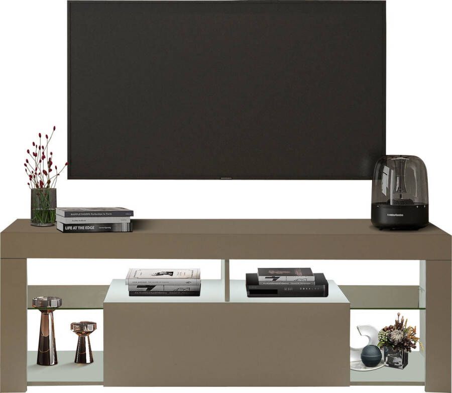 Nuvolix TV meubel TV kast TV tafel met led-verlichting wit hout 140*35*50CM