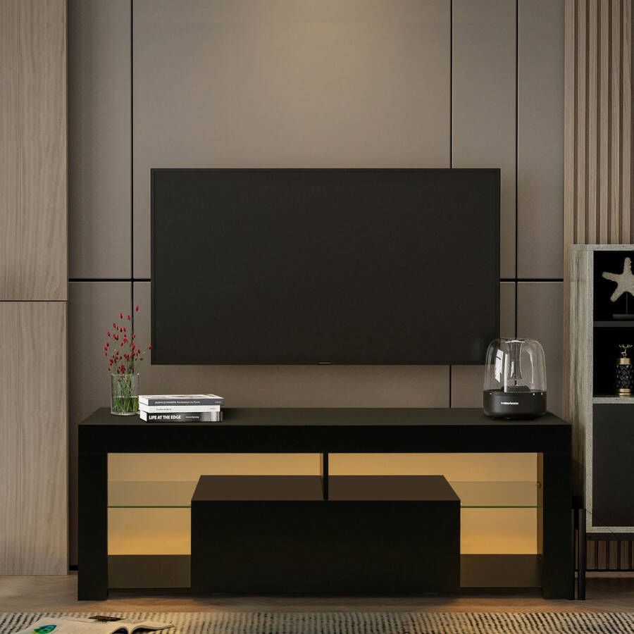 Nuvolix TV meubel TV kast TV tafel met led-verlichting zwart hout 140*35*50CM