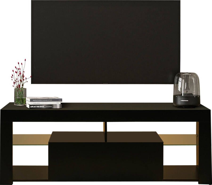 Nuvolix TV meubel TV kast TV tafel met led-verlichting zwart hout 140*35*50CM