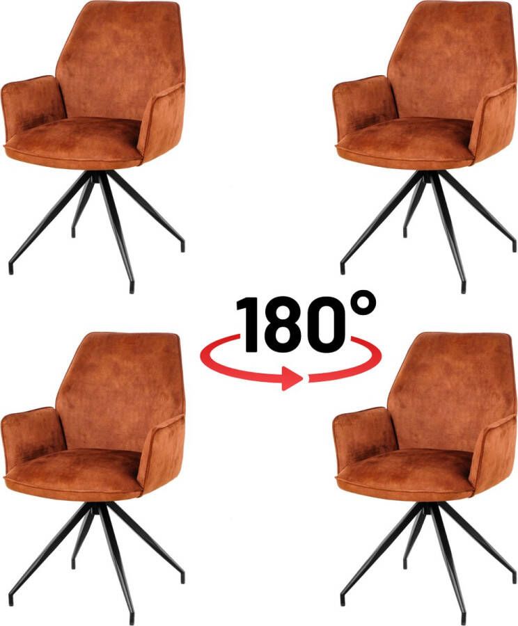 Nuvolix velvet eetkamerstoelen met armleuning set van 4 Madrid 180° draaibaar stoel met armleuningen eetkamerstoel velvet stoel koperbruin