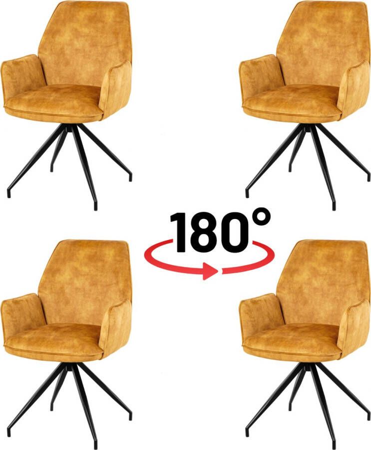 Nuvolix velvet eetkamerstoelen met armleuning set van 4 Madrid 180° draaibaar stoel met armleuningen eetkamerstoel velvet stoel koperbruin